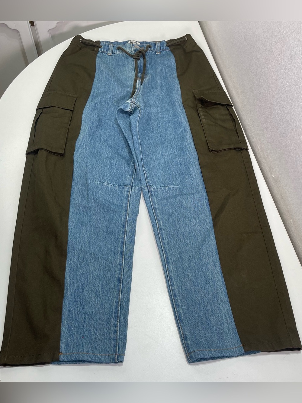 Future Collective Women's 10 Colorblock Denim Olive Cargo Pants Boho preowned go